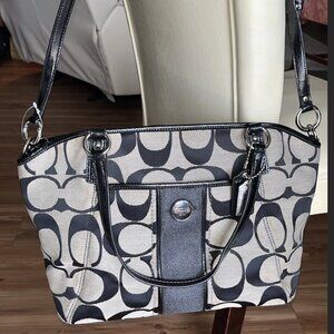 Coach Black Canvas Leather Large Tote Bag NWT $328 Crossbody & Shoulder